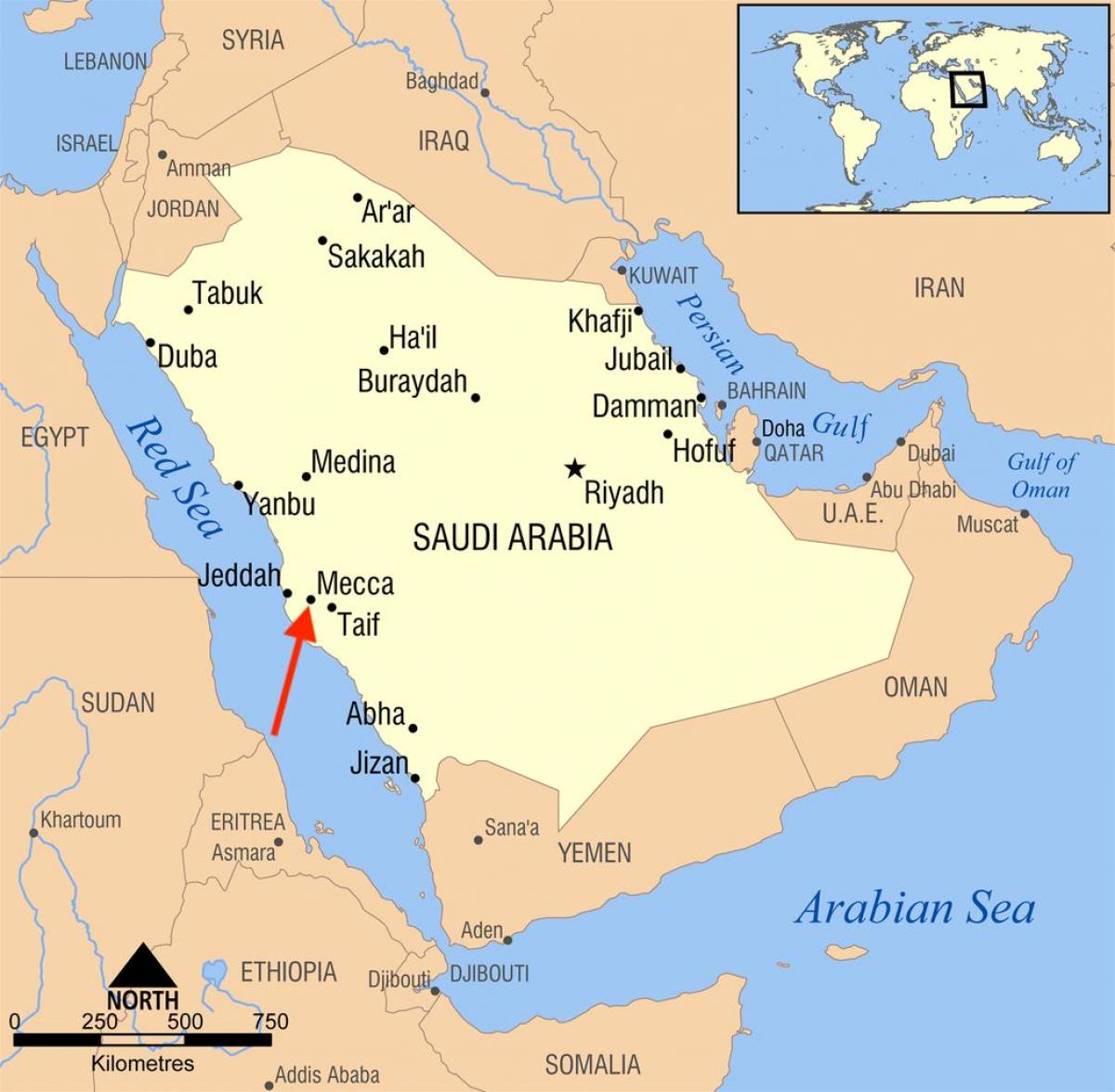 Ville de Mecca (Makkah) sur la carte de Saudi Arabia