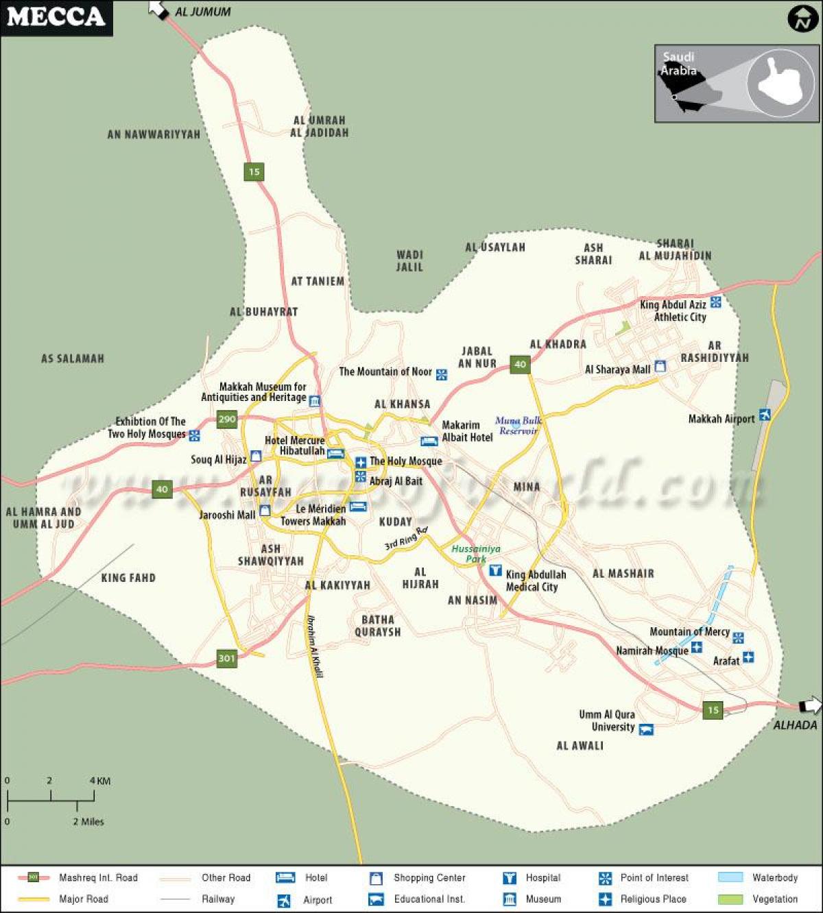 Plan des attractions de Mecca (Makkah)